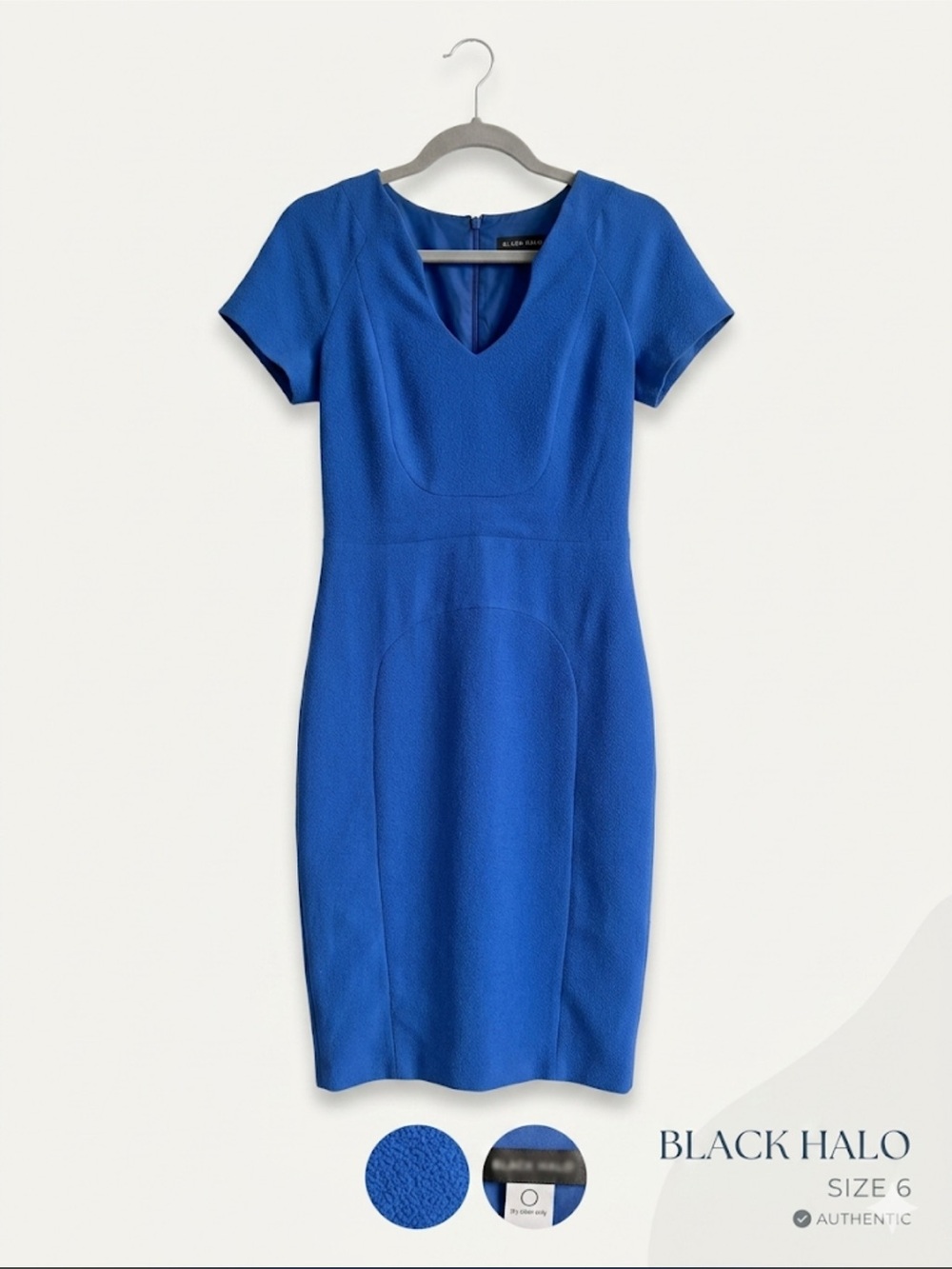 Black Halo Bright Cobalt Blue V-Neck Midi Dress